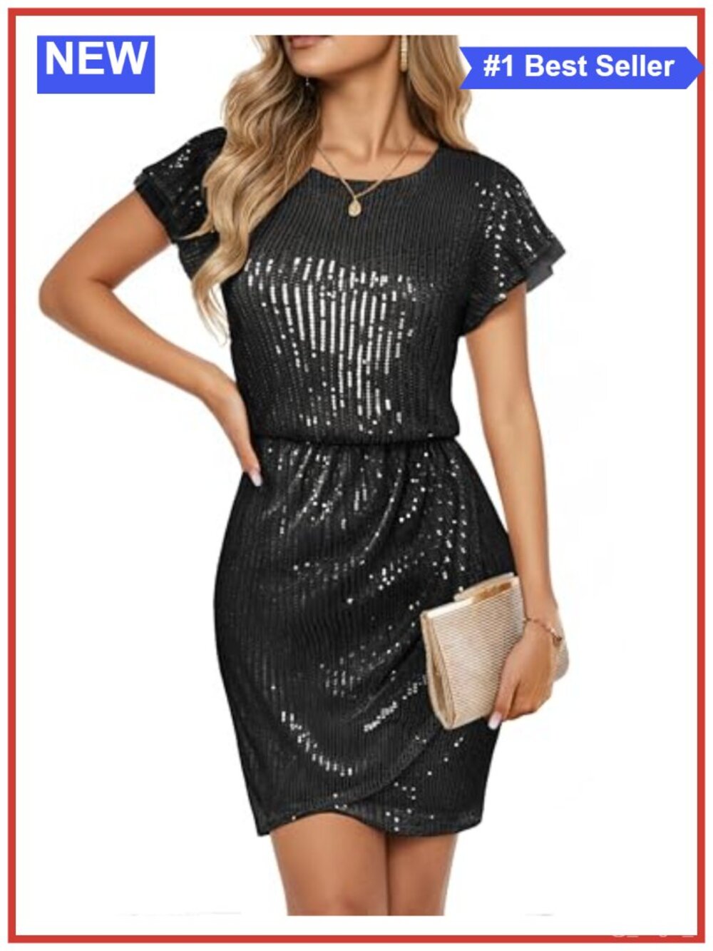 Sparkly Sequin Midi Dress with Cap Sleeves and High Stretch